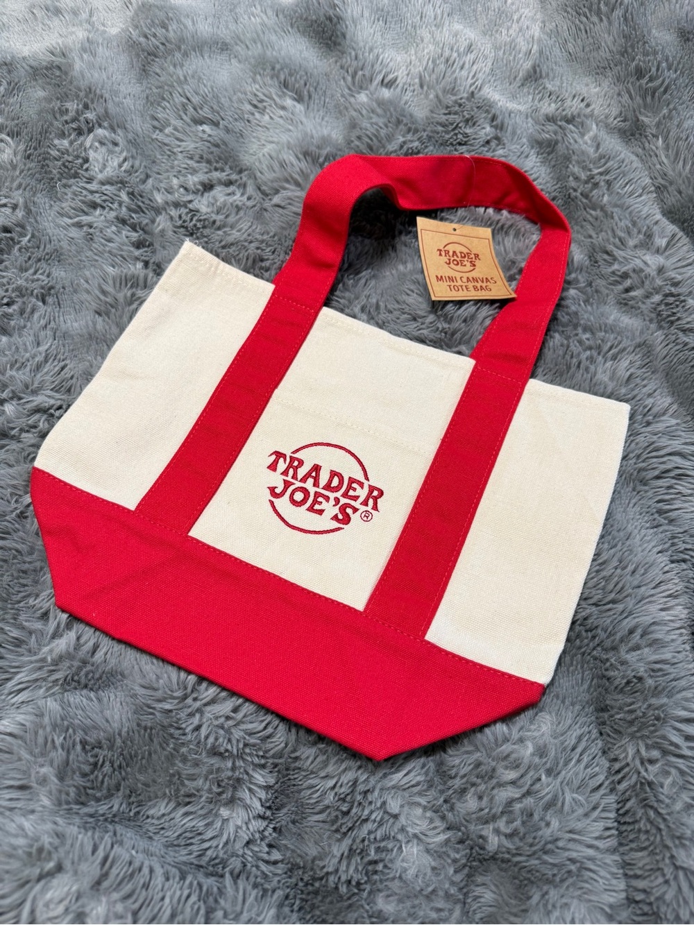 Trader Joe's Mini Canvas Tote Bag in Red and Cream